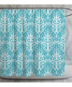 Aqua Damask Shower Curtains, Damask Pattern Shower Curtain, Blue Bath Decor, Damask Bath Decor, Aqua Shower Curtains, Aqua Bathroom Decor