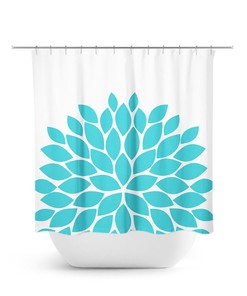 Aqua Flower Shower Curtain, Aqua Bathroom Decor, Floral Bathroom, Aqua And White Bathroom, Farmhouse Bathroom, Farmhouse Decor
