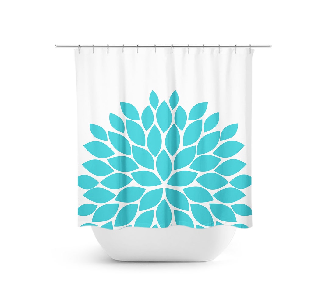 Aqua Flower Shower Curtain, Aqua Bathroom Decor, Floral Bathroom, Aqua And White Bathroom, Farmhouse Bathroom, Farmhouse Decor