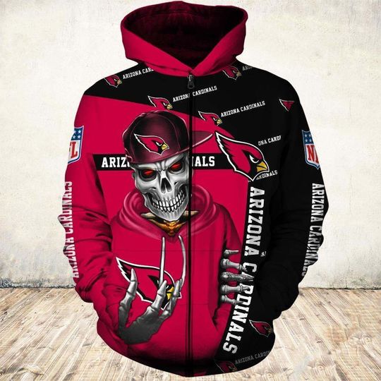 Arizona Cardinals Hoodie 3D Zip Hoodie Cute Death Gifts for Fans - Image 3
