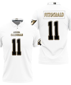 Arizona Cardinals Larry Fitzgerald #11 Great Player White 100th Season Golden Edition Polo Shirt