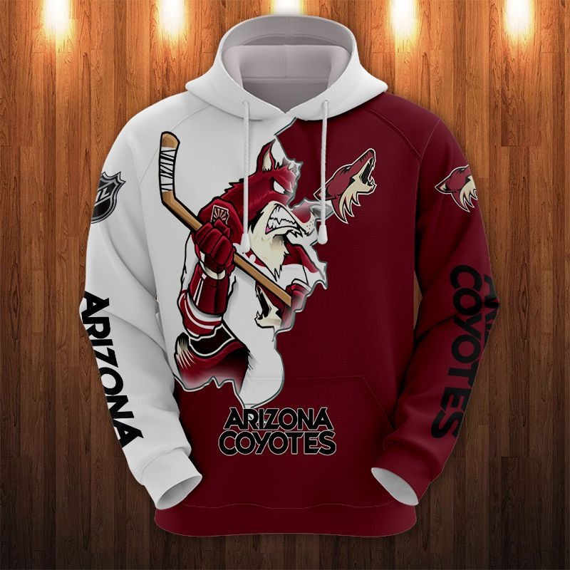 Arizona Coyotes Hoodie 3D Cartoon Graphic Zip Hoodie for Fan