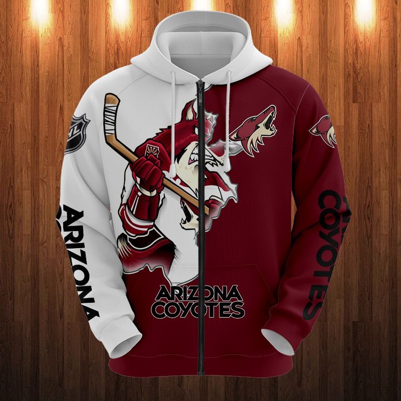 Arizona Coyotes Hoodie 3D Cartoon Graphic Zip Hoodie for Fan - Image 3