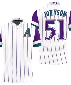 Arizona Diamondbacks Randy Johnson 51 Mlb White Purple Jersey Inspired Style 3D All Over Print Polo Shirt