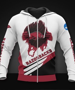 Arkansas Razorbacks Hoodie 3D Zip Hoodie Long Sleeve Gift for Fan
