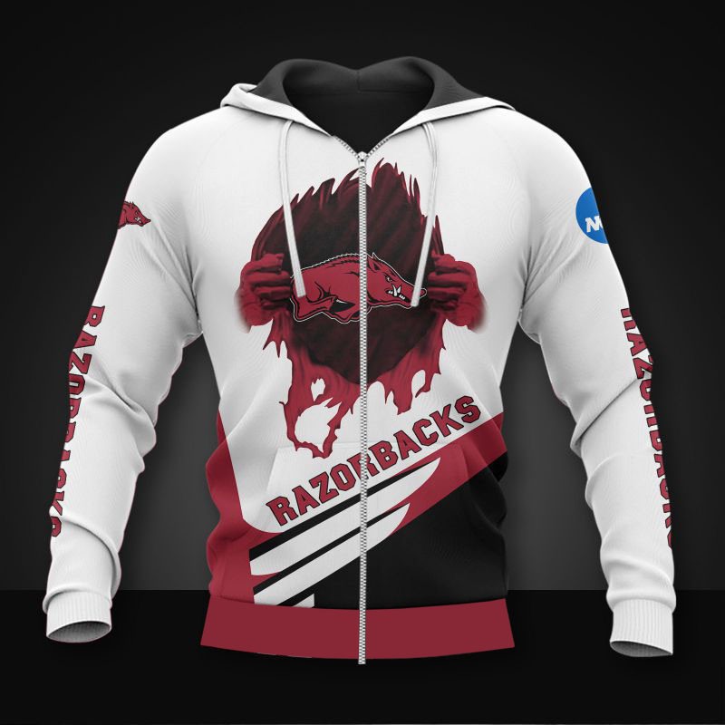 Arkansas Razorbacks Hoodie 3D Zip Hoodie Long Sleeve Gift for Fan