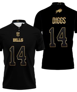 Art Buffalo Bills Stefon Diggs #14 Great Player Nfl Black Golden Edition Vapor Limited Jersey Style Polo Shirt