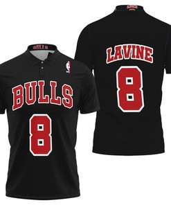 Art Chicago Bulls Zach Lavine #8 Nba Great Player Throwback Black Jersey Style 3D All Over Print Polo Shirt