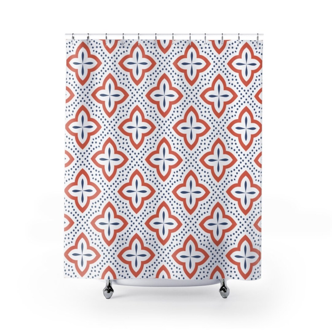 Art Deco MidCentury Modern Hand Painted Tile Pattern Shower Curtain