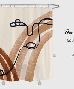 Art Line Shower Curtain, Simple Modern Waterproof Shower Curtain, Abstract Bathroom Set