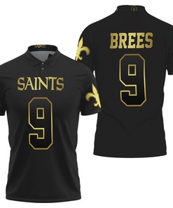 Art New Orleans Saints 9 Drew Brees Black Golden Edition Jersey Inspired 3D All Over Print Polo Shirt