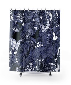 Art Nouveau Aubrey Beardsley drawing Shower Curtain in Blue tint