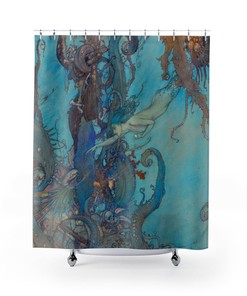 Art Nouveau Edmund Dulac watercolor Shower Curtain, The Little Mermaid