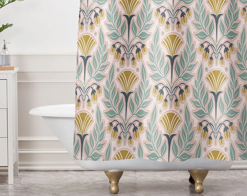 Art Nouveau Floral Shower Curtain, Pink Shower Curtain, Floral Print, Shower Curtain, Bathroom Decor, Bath Curtain, Pink Bathroom - Image 3