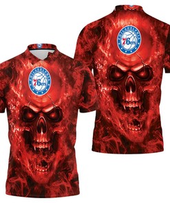 Art Philadelphia 76ers Nba Fans Skull 3D All Over Print Polo Shirt