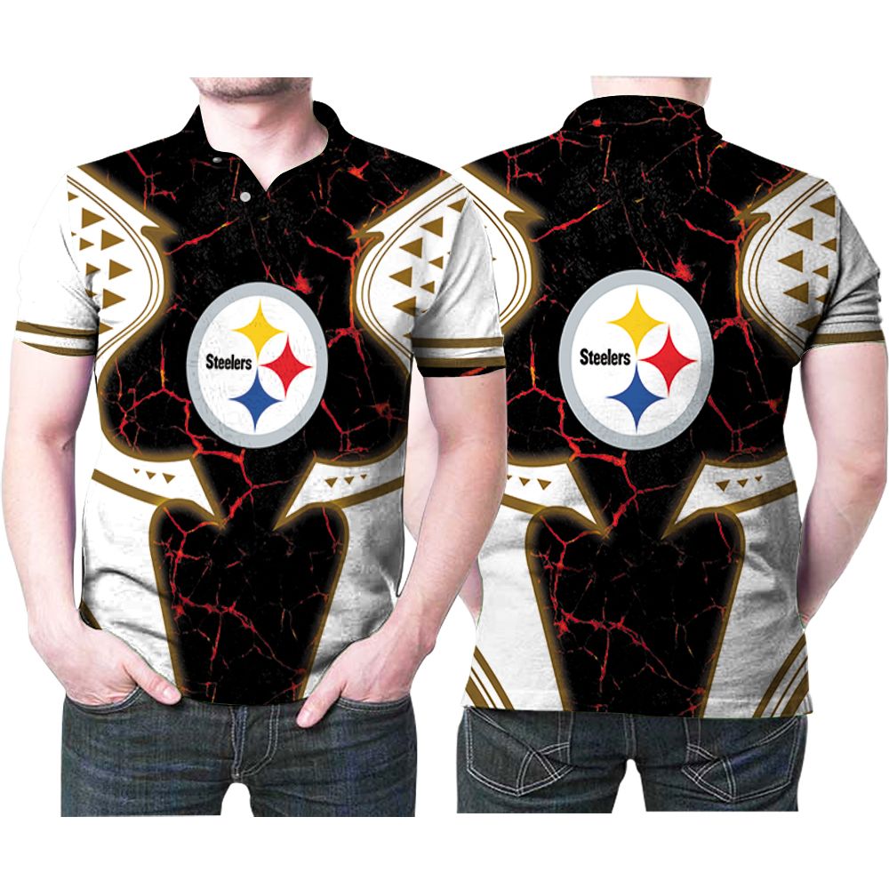 Art Pittsburgh Steelers Logo Fire Lava Printed 3D All Over Print Polo Shirt