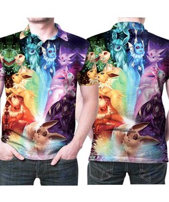 Art Pokemon Eevee Evolution Rainbow Japanese Anime 3D All Over Print Polo Shirt