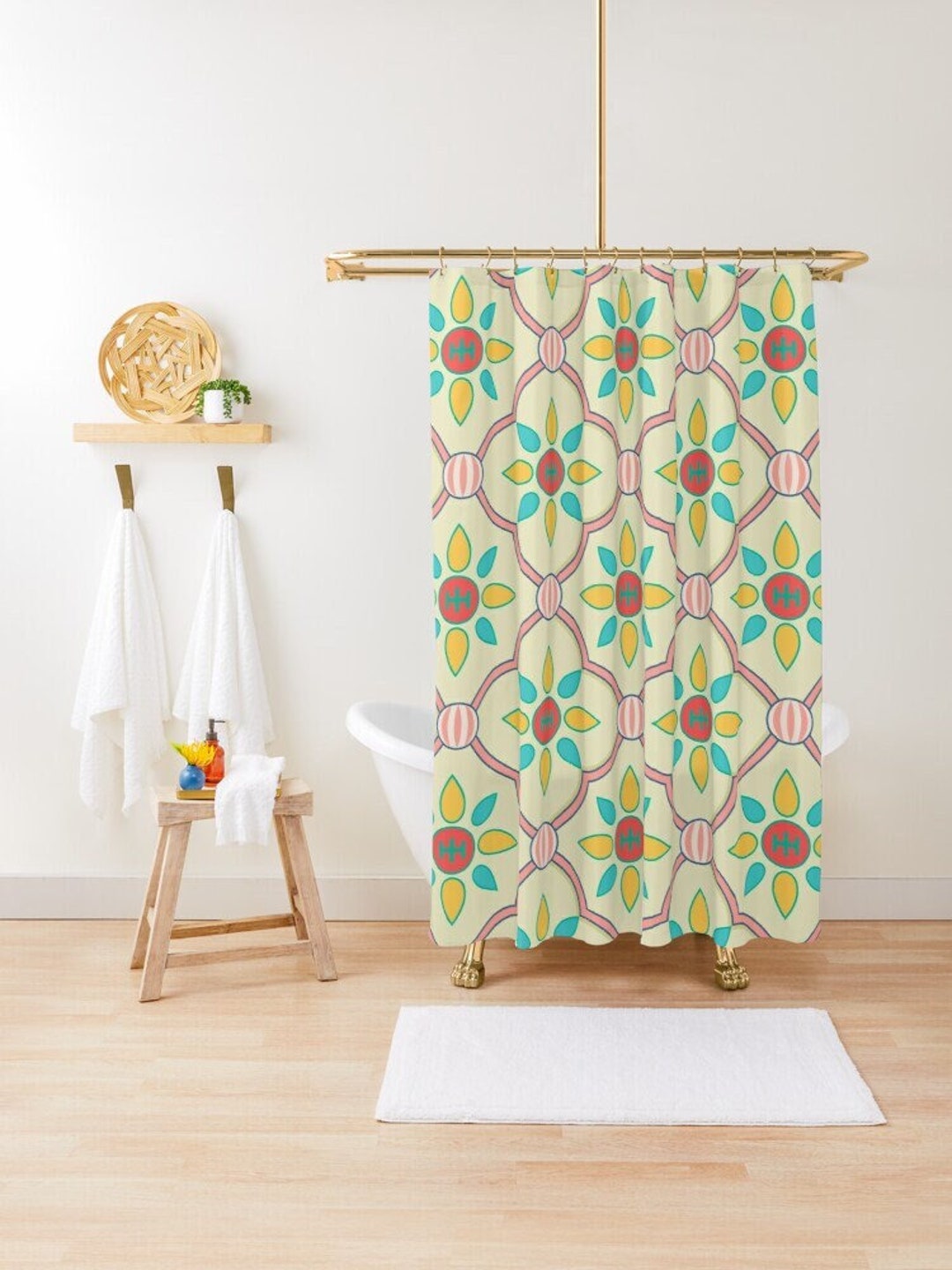 Art Shower Curtain, Abstract Art Curtain, Pink Color, Trendy Shower Curtain, 100% Eco-Friendly Polyester, Waterproof