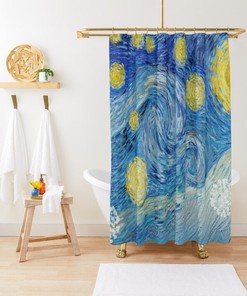Art Shower Curtain. Van Gogh Starry Night, Blue Shower Curtain, Art Nouveau, Eco-Friendly Polyester, Eco Decor, Waterproof,