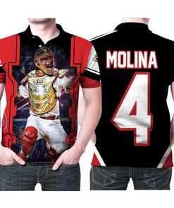 Art St Louis Cardinals Yadier Molina 4 With Golden Shield Iron Man Mlb Baseball Team Polo Shirt