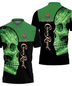 Art Sugar Skull Crown Royal Green Flower Pattern 3D All Over Print Polo Shirt
