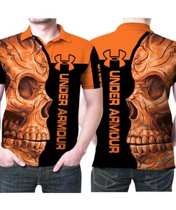 Art Under Armour Orange Flowers Pattern Skull 3D All Over Print Polo Shirt