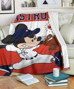 Astros Mickey Baseball Sherpa Fleece Blanket Gifts for Family, for Couple