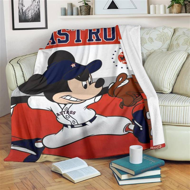 Astros Mickey Baseball Sherpa Fleece Blanket Gifts for Family, for Couple