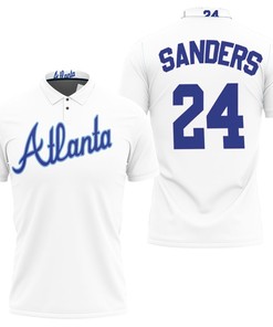 Atlanta Braves Deion Sanders #42 Mlb Big Tall Cooperstown Collection Mesh Wordmark Polo Shirt