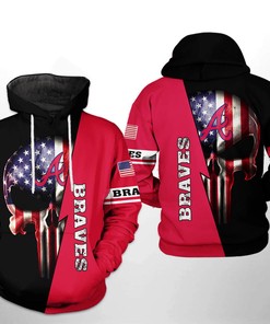 Atlanta Braves MLB US Flag Skull 3D Hoodie Zipper Hoodie