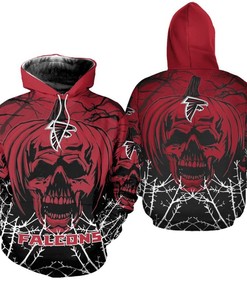 Atlanta Falcons Hoodie Halloween Pumpkin Skull Print Zip Hoodie