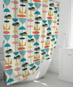 Atomic Cat Retro Whimsical Cool Kitty 50's Atomic Mid Century Modern Shower Curtain