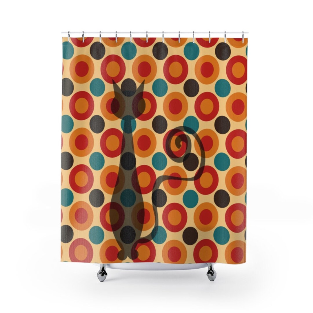 Atomic Cat Sexton Retro Geometric Mid Century Modern Shower Curtain