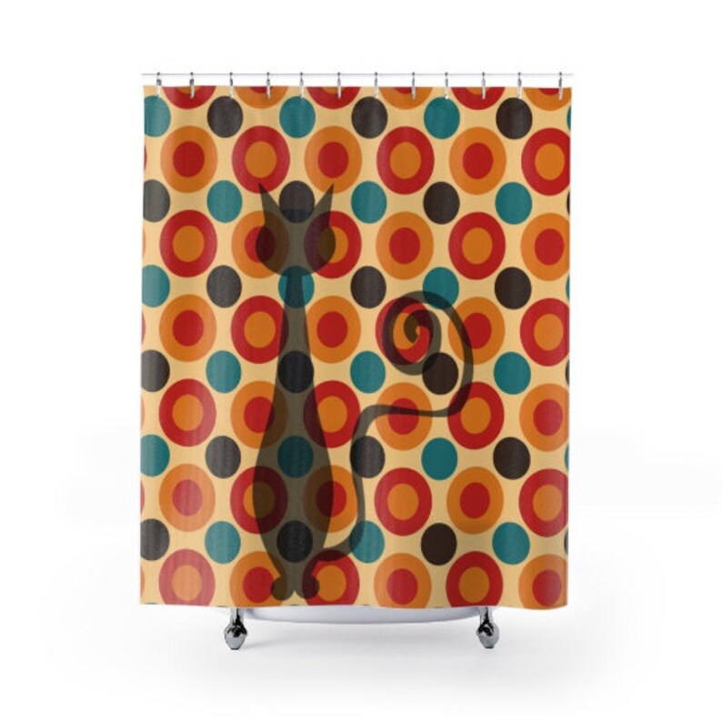 Atomic Cat Sexton Retro Geometric Mid Century Modern Shower Curtain - Image 3