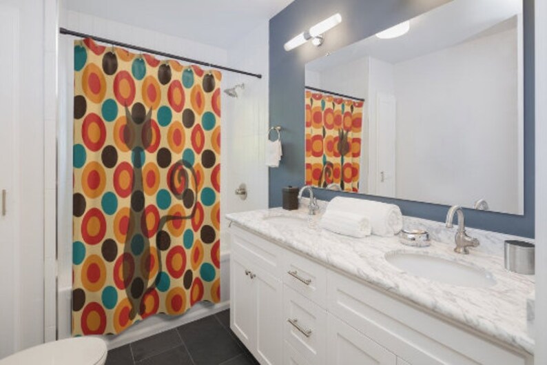 Atomic Cat Sexton Retro Geometric Mid Century Modern Shower Curtain - Image 4