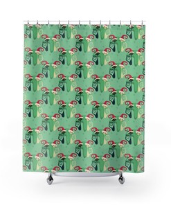 Atomic Cat Shower Curtain, Retro 1960s Christmas Shower Curtain, Cute Christmas Decor Indoor, MCM Christmas Décor