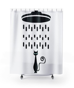 Atomic Cat Shower Head Retro Cool Cat With Goggles Black And White Shower Curtain