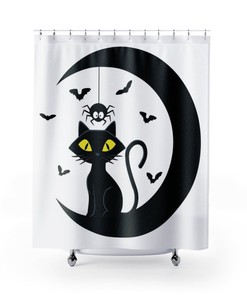 Atomic Kitty Shower Curtain, Halloween Shower Curtain, Fall Home Decor, Mid Century Modern Bathroom Décor