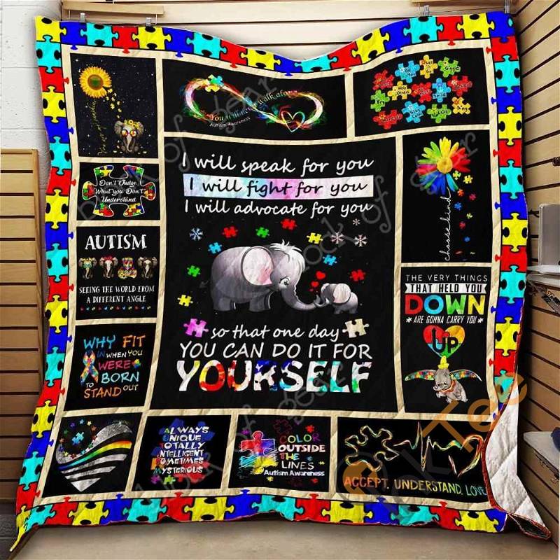 Autism Awareness Inspired I Will Speak For You I Wil Fight For You I Will Advocate For You Quilt Blanket Bedding Set
