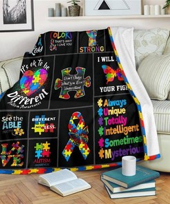 Autism Awareness It's Ok To Be Different Sherpa Fleece Blanket Gifts for Family, for Couple