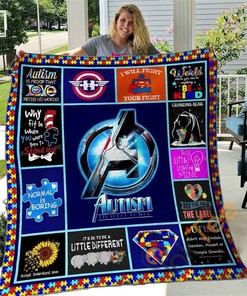 Autism Awareness Quilt Blanket and Bedding Set with 2 Pillowcases