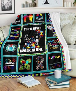 Autism Awareness You'll Never Walk Alone Sherpa Fleece Blanket Gifts for Family, for Couple