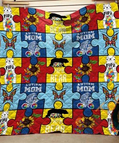 Autism Mama Papa Bear Quilt Blanket Bedding Set