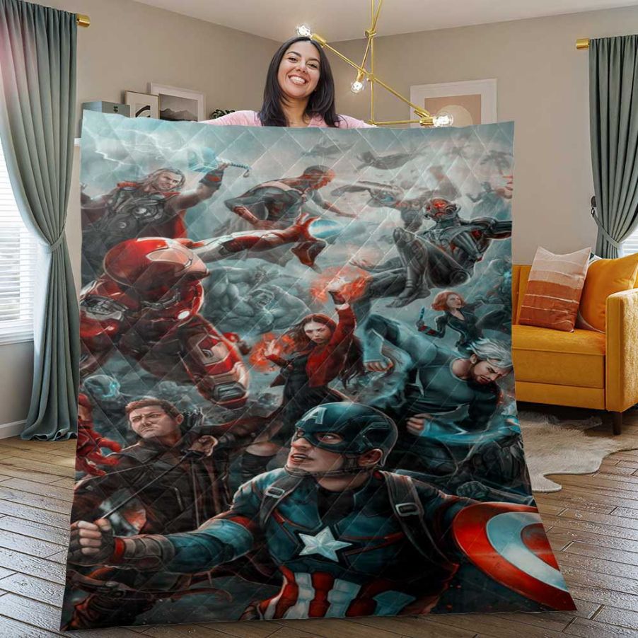 Avenger Marvel Quilt Blanket Bedding Set, Avenger Marvel Gift For Fan, Avenger Marvel Quilt Blanket Bedding Set