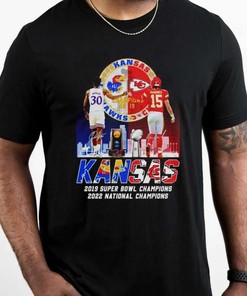 Awesome Kansas Jayhawks And Kansas City Chiefs Agbaji Mahomes Signatures Kansas City Of The Champions Shirt