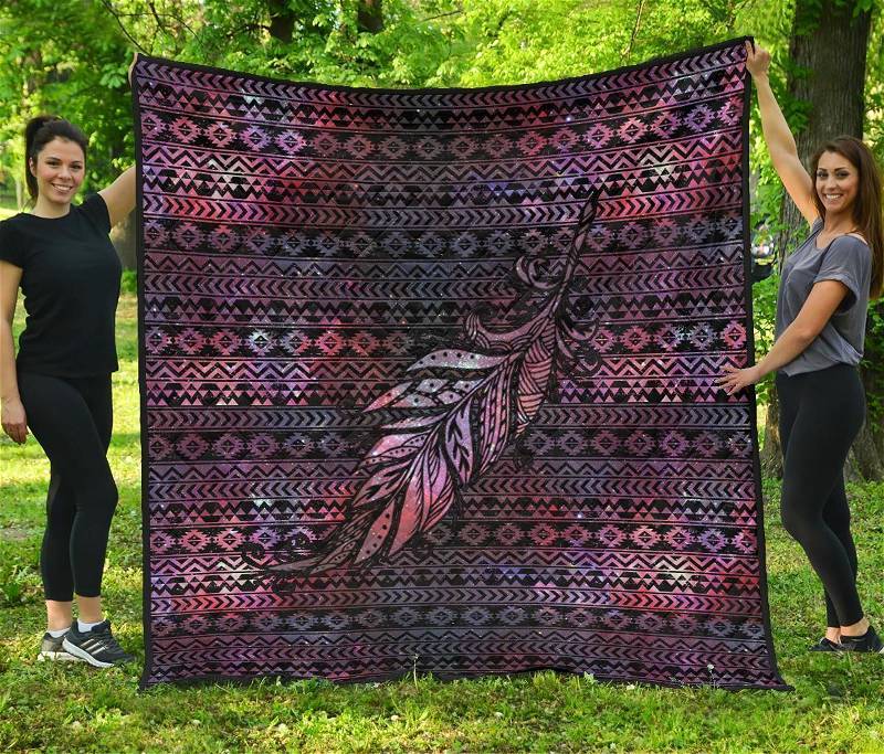 Aztec Boho Feather Gift For Native Lover Quilt