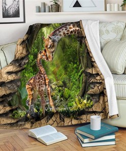 Baby And Mom Giraffe Sherpa Fleece Blanket Gifts for Family, for Couple