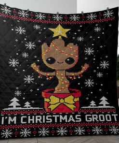 Baby Groot Fan Gift, Marvel Comics Groot Christmas Gift, I'm Christmas Groot Quilt Blanket Bedding Set