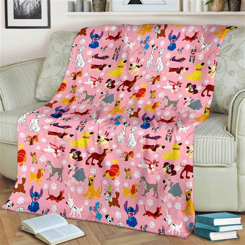 Baby Pink All Disney Dogs Paws Disney Inspired Bedroom Livingroom Office Home Decoration Sherpa Blanket Fleece Blanket Funny Gifts