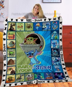 Baby Yoda And Stitch Funny Cute Quilt Blanket Bedding Set Gift